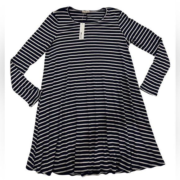 LA made Dresses & Skirts - LA Made Mini Swing Dress navyBlue/White Stripe Long Sleeve Ribbed Sz L